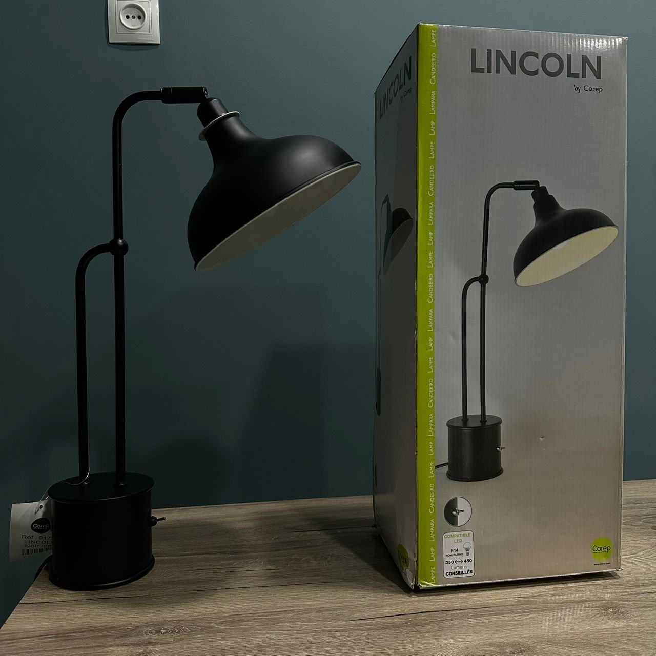 LAMPE DE TABLE BUREAU VEILLEUSE EN LINCOLN BY COREP LUMINAIRE FORME ENTONNOIR REF 91721 BLACK NOIR